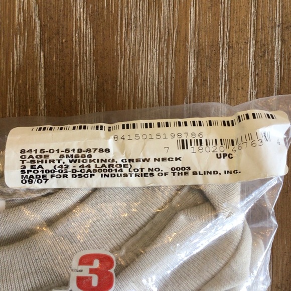 JWOD Skilcraft (3) Pack Tan Sand Army T-shirts DSCP Size Large 42-44 - Picture 3 of 4